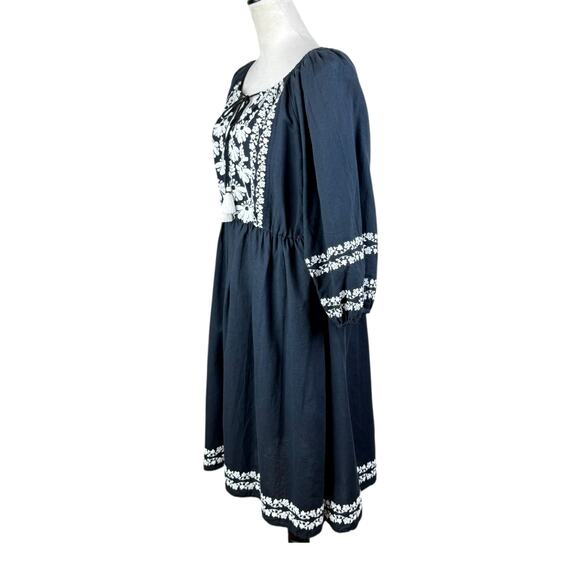 Sundance Josephena Garden Black & White Flower Embroidered Cottagecore Dress - Picture 3 of 13